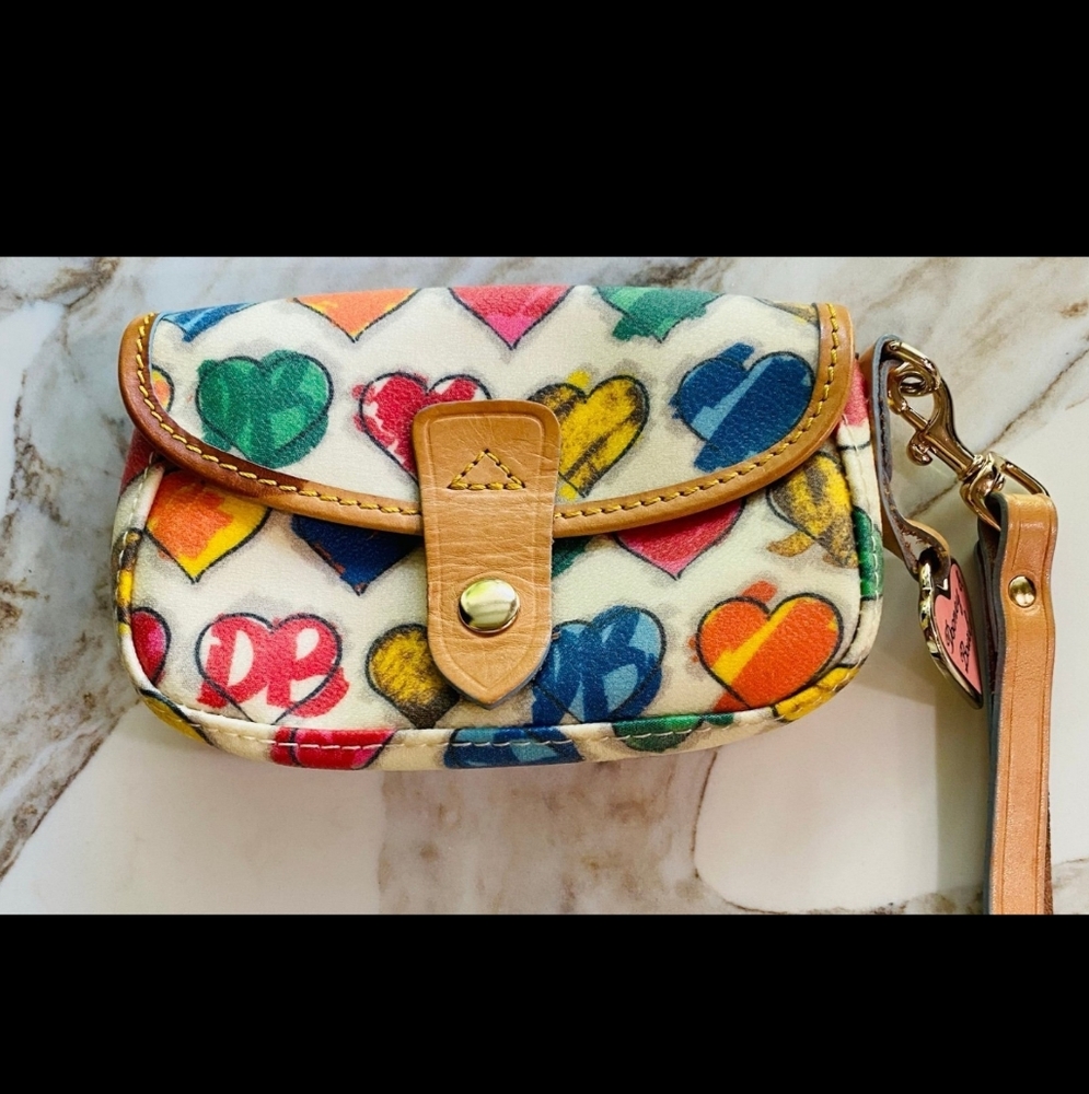 Dooney & Bourke Vintage Multicolor Hearts With Pink Charm Wristlet